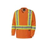 Pioneer Hi Vis Quick-Dry Work Safety Long Sleeve Shirt for Men - for Construction - Cooling Moisture-Wicking Mesh - Orange