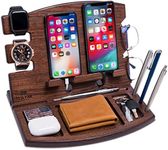 TESLYAR Wood Phone Docking Station Natural Ash Key Holder Wallet Stand Watch Organizer Men Husband Wife Anniversary Dad Birthday Nightstand Purse Father Graduation Male Gadgets… PВ2001