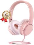 Kids Headphones Volume Limiter 94dB, DyBaxa Safer Foldable Lightweight Over-Ear Wired Headset, Portable On Ear Headphones for Kids School Online Learning Classes Travel Tablet, 3.5mm Jack, Pink