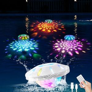 BOXPSII Rechargeable Floating Pool Lights, Pool Lights with 6 Dynamic Lighting, IP68 Waterproof Pool Lights, RGB Upper and Lower Color Changing LED Pool Lights for Pools, Party, Fountains-1PACK