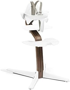 Stokke Nomi High Chair, White/Walnut - Inspires Active Sitting - Tool-Free, Seamless Adjustability - Includes Baby Set with Removable Harness for Children 6-24 Months