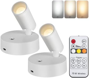 OTeedo 2 Pack Wireless Spotlights Indoor with Remote Up Lights Indoor Picture Light Battery Operated Spot Lights with 3 Color Dimmable Uplighting Stick on Wall Light for Plant Artwork White