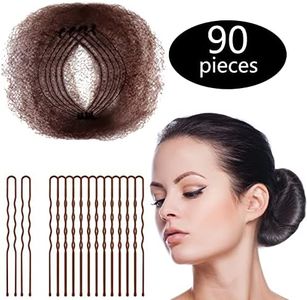 Hair Nets Invisible Elastic Edge Mesh and U Shaped Pins Set, 50 Pieces 50cm Individual Package Invisible Hair Nets, 40 Pieces U Shaped Pins for Women Bun (Brown)