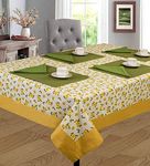 SHADES OF LIFE Yellow Small Floral Printed Cotton Dining Table Cover for 4 Seater with Plain Border, Anti Skid, Washable, Stain Protector Linen Tablecloth for Home Décor (54''x 78''inch, Paisley)