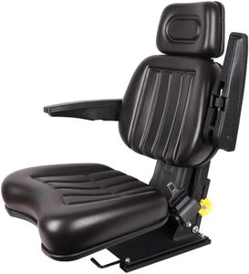 Universal Lawn Mower Shock Absorption Seat, Tractor Seat with Armrest Headrest Seatbelt, Adjustable Slide Rail Waterproof Loader Forklift Seat, Compatible with Bucket Excavator Backhoe Dozer