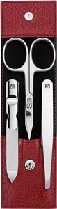 ZWILLING 3 Piece Red Cowhide Leather Nail Care Pedicure Set with Press Stud + Nail Scissors