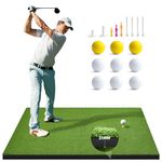 Golf Hitting Mat, 5x4ft Artificial Golf Turf Practice Mat for Outdoor & Indoor Training, Thicken Golf Hitting Training Matt with 9 Golf Balls 9 Golf Tee for Backyard