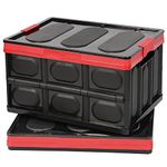 Tuevob 2 Pack Collapsible Storage Boxes Crates 30L Lidded Storage Bins Plastic Tote Storage Box Container Stackable Folding Utility Crate for Clothes, Toy, Books,Snack, Shoe Grocery Storage Bin-Black