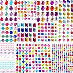 Self-Adhesive Rhinestone Stickers, Hoiny 1782pcs Self Adhesive Acrylic Stick-on Crystal Gem Sheets, Various Shapes Multicoloured Crystal Gemstone for Gluing, 14 Sheets