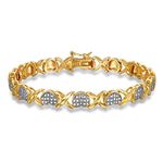 MORGAN & PAIGE Cubic Zirconia Tennis Bracelet For Women - 18K Two Tone Yellow Gold XO Heart Bracelet With 925 Sterling Silver & Diamond Accent - 7-1/4"