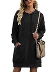 Quenteen Women's Long Sleeve Oversized Sweatshirts Hoodies Dress Knit Mini Sweater Dress Black XX-Large