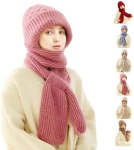 2026 Thickened Integrated Ear Protection Windproof Cap Scarf, Winter Warm Knitting Thick Warm Ear Guard Hat Scarf for Women (US, Alpha, One Size, Standard, Pink)