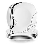 VEWEET 'Fiona' 9.75" 6-Piece Dinner Plate Porcelain Dinner Set Ivory White Black Decals Round Plates Dinning Set Kitchen Service China Dinner Plate (24.7 * 24.7 * 2.2 cm)