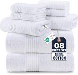 Utopia Towels 8 Piece Premium Towel Set, 2 Bath, 2 Hand, and 4 Washcloths,100% Ring Spun Cotton, Super Soft and Highly Absorbent, White