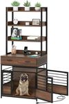 DWVO Dog Crate Furniture with Storage Shelves, Heavy Duty Dog Crate with Drawers & Charging Station, 32 Inch Dog Kennel Indoor Furniture for Medium Dogs, Modern Dog Crate with Double Doors, Brown