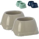 DOG CENTRE 2x 0.6L Grey Spaniel Dog Puppy Bowls Non Slip Pet Food Water Dishes Set