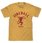 Tee Luv Men's Fireball Whisky Red Hot Dragon Logo Shirt, Mustard, M