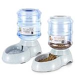 Flexzion Gravity Pet Food Water Feeder Dispenser Bundle Set (Small) for Dogs Cats Automatic Replenish Waterer Dry Food Storage Container Bowl, Small Medium Dog Cat Feeding Watering Fountain Supplies