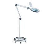 Lumeno 8515GR dimmable LED magnifying lamp, large 152 mm real glass lens, 940 lumen, 5 diopters, workstation lamp, DIY lamp, reading aid, with rolling stand 6159GR, color: white