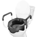 KMINA - Raised Toilet Seat with Lid (4 inch, Soft), Toilet Seat Raiser, Soft Raised Toilet Seat, Toilet Seat Risers for Elderly, Toilet Raiser for Elderly, Elevated Toilet Seat for Adults, Black