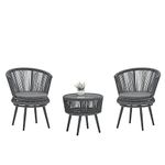 DEVOKO 3 Piece Outdoor Patio Handwoven Rope Crown Shape Chair with Glass Top Side Table for Garden, Pool, Deck, Backyard, Balcony (Grey)