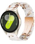 Miimall Compatible Samsung Galaxy Watch 5 Band 40mm 44mm, Watch 5 Pro Band 45mm, Galaxy Watch 4 Band 40mm 44mm, Watch 4 Classic Band 42mm 46mm, Active 2 Band 40mm 44mm, Galaxy Watch 3 Band 41mm, 20mm Resin Band Women Men Stainless Steel Clasp Strap Bracelet(Nougat White)