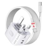 DN-Technology 45W Charger for iPhone 16 Pro Max / 16 Pro / 16 Plus / 16 / iPhone 15/15 Pro Max / 15 Plus / 15 Pro Charger Plug Foldable with Super Fast 60W USB C to USB C Charging Cable (White)