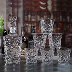 Vilon 7 Pcs Decanter Set, 1-850 Ml Decanter, and 6 Pcs Glass Set - Perfect for Whiskey, Scotch, Wine, Vodka, Squire Diamond