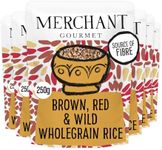 Merchant Gourmet Brown, Red, Wild Microwave Rice - Pack of 6 x 250g Pouches, Source of Fiber, Low Fat & Vegan, Ready in Minutes, Plant-based Ready Meal