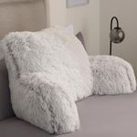 OHS Fluffy Cuddle Cushion Grey, Reading Pillow Back Support Cushion for Bed Super Soft Fleece Cosy Chair Pillow with Arms, Gaming Reading TV