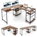 COSTWAY L-Shaped Computer Desk, 242cm Reversible Double Study Writing Workstation for 2 Person, Large Long Corner Home Office Desk Wooden PC Laptop Gaming Table with Storage Shelves (Rustic Brown)