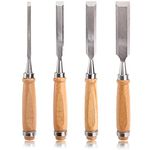 Dicunoy 4 PCS Wood Chisel Set for Woodworking, Chizzle Tools Set with Beech Handles, Chrome Vanadium Steel Chisels for Woodworking, Carpentry, Woodworker (1/4", 1/2", 3/4",1")