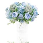 Artificial Flowers,Fake Peony Silk Hydrangea Bouquet Decor Plastic Carnations Daisy Realistic Flower Arrangements Wedding Decoration Table Centerpieces,for Home Office Party Decor 2 Pcs(Blue)