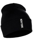 Daxton Vertical USA Cities Cuffed Beanie Winter Knit Hat Skully Cap, New York Black White, One Size