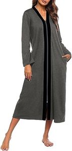 Ekouaer Women Zipper Robe Long Sleeve Loungewear Lightweight Housecoat Full Length Nightgown with Pockets (Dark Gray, X-Large)