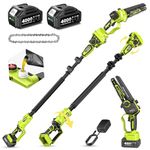 Supstable 2-in-1 Cordless Pole Saw & Mini Chainsaw, Cordless Pole Chainsaw 6 Inch, with Retractable Extension Rod Up to 15 Feet, with 2 x 4.0Ah Batteries for Tree Trimming