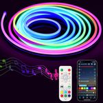 RGB+IC Neon Rope Lights 5m, Neon LED Strip Light with Remote, App Control, Multiple Color Changing LED Neon Strip Light, Music Sync,DC24V, Smart LED Strip Lights for Bedroom, Outdoor Décor