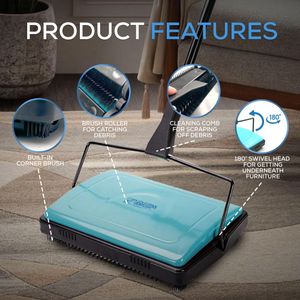 Manual Carpet Sweeper with Detachable Comb – Efficient Carpet & Rug Cleaner