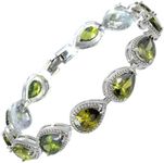 RIZILIA Tennis Bracelet for Women, Pear Cut CZ [Simulated Peridot] in White Gold Plated, 7 inch