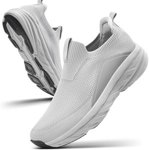 Sosenfer Shoes Men's Running Shoes Slip On Trainers Lightweight Breathable Sports Shoes Comfortable Trainers for Outdoor Fitness Road Running Shoes Walking Shoes, 1146 Light Grey Light Grey Sole, 7.5