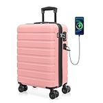 Carry on Luggage AnyZip PC ABS Hardside Luggage with 4 Universal Wheels TSA Lock Suitcase 20 Inch USB (Pink)