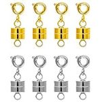 AIEX 8pcs Magnetic Necklace Clasps with Lobster Clasp, Silver Plating Metal Locking Magnetic Clasps Converter for Jewelry Bracelet Anklet Connection & DIY Making with Strong Magnetism (Sliver, Gold)