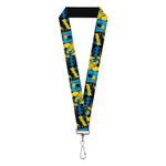 Buckle-Down DC Comics Keys,Keychain,Wallet,ID Card Holder,with Quick Release Lanyard- Batman Poses and Logo Collage Black Blue Yellow, Elastic, Black Blue Yellow, 44" x 1"