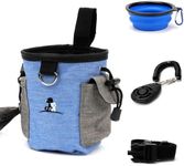 VANANA Pet Training Clicker Puppy Dog Training Snack Bag Built-in Poop Bag Dispenser Zipper Pocket with Adjustable Waist Belt Pouch Hand-Free for Dog Walking Training (Blue)