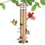 Kingsyard Metal Bird Feeders for Outdoor Hanging, Extra Thick Tube Bird Feeder with Steel Hanger & 6 Port, 15 inch, Chew-Proof, Weather and Water Resistant, Bronze