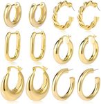 6 Pairs Chunky Gold Hoop Earrings S