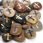 Jucoan 30 Pack Cross Engraved Stones, Polished River Pebble Inspirational Rocks, Prayer Faith Stones, Encouragement Rocks, Easter Cross Religious Gifts for Friends, Assorted Colors, 2-3 Inch