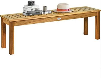 Costway Acacia Wood Outdoor Dining Bench, Patio Rustic Wood Bench for Dining Room Entryway Poolside Garden, Backless Dining Bench with Slatted Seat, Natural Teak Color