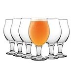 LAV 6X Clear 570ml Angelina Craft Beer Glasses - Large Tulip Shaped Lager Ale Cider Drinking Pint Glass Goblet Cup Set with Stem