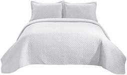 Chezmoi Collection Avon 3-Piece Diamond Stitch Pattern Soft-Finished Vintage Washed 100% Cotton Quilt Set (King, White)